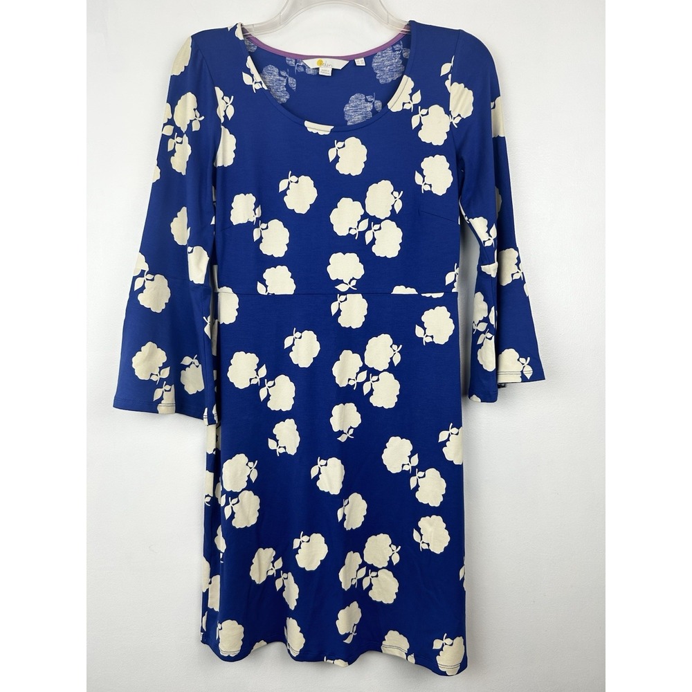 Boden Dress Womens 4 R Blue Floral Bell Sleeve Mini Vacation Comfort Travel